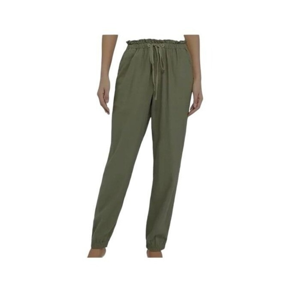 Social Standard Sanctuary Jogger Pants Women XL Olive Linen Blend Paperbag Waist